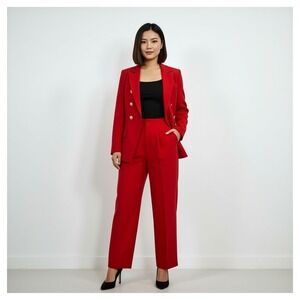 Red Double Breasted Blazer and Pleated Pants Suit Set Size M Golden Buttons